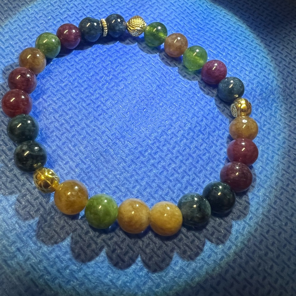 Multicolor Tourmaline Beaded Bracelet handmade DIY stretchy